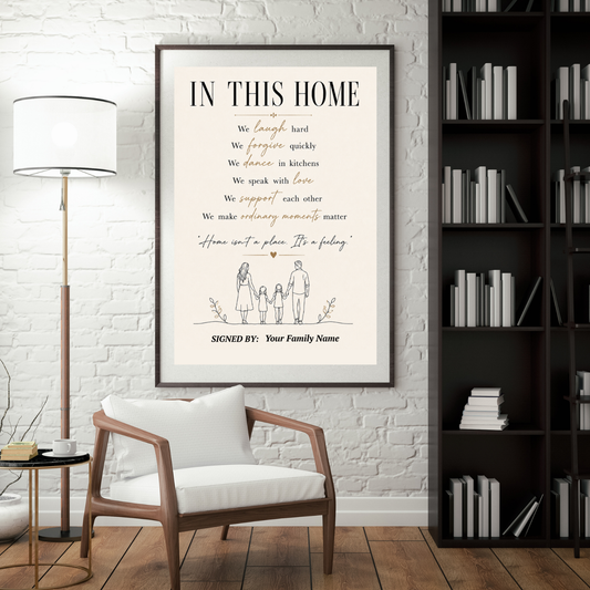 Personalized In This Home Family Print  Custom Family Rules Wall Art  Housewarming Gift for New Home  Family Name Wall Decor  Digital Download