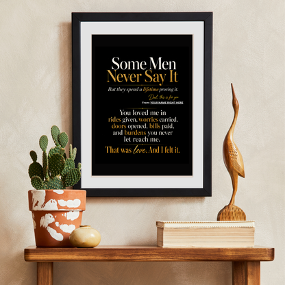 Personalized Gift for Dad Instant Download, Father Appreciation Wall Art Print, “Some Men Never Say It” Dad Thank You Poster From Daughter or Son