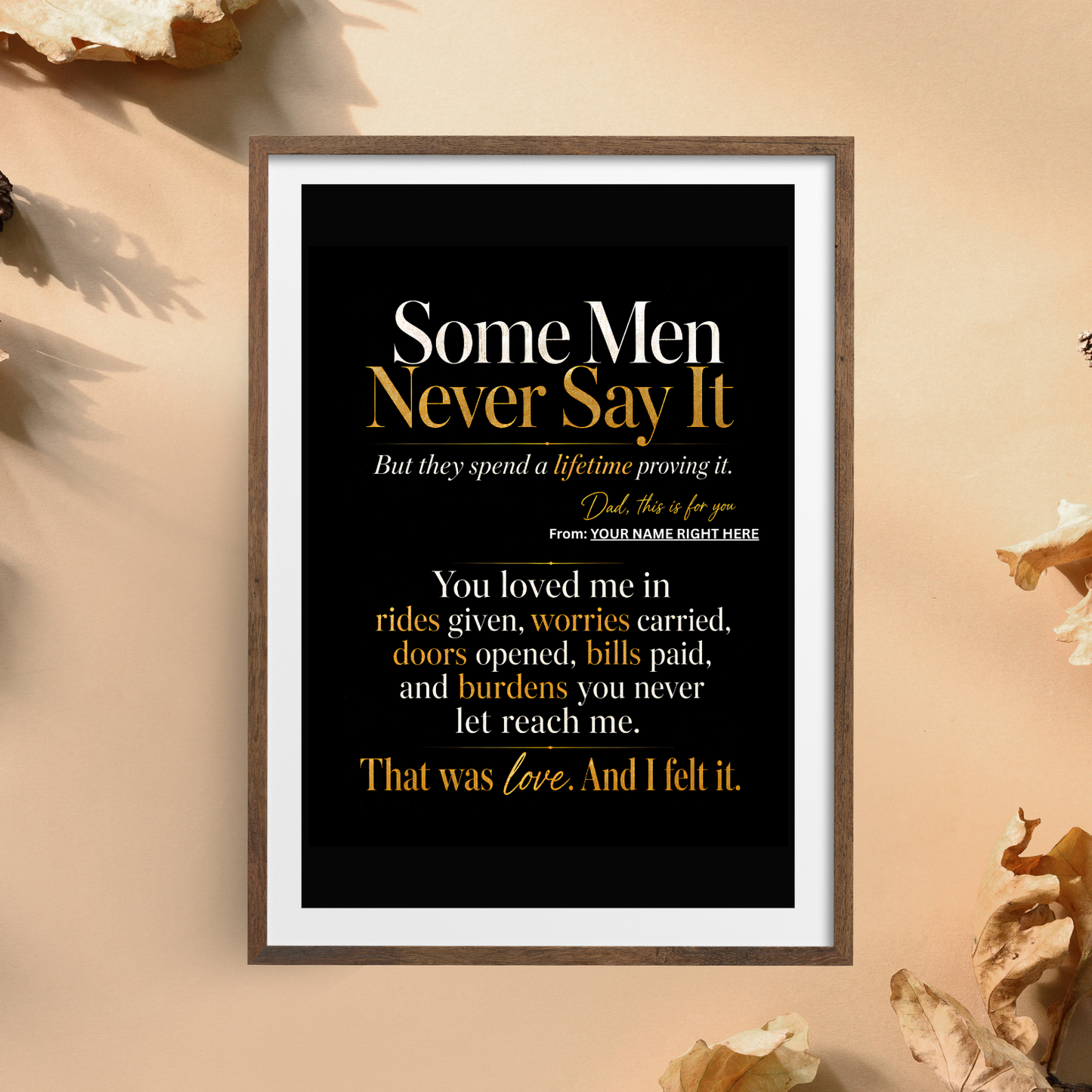 Personalized Gift for Dad Instant Download, Father Appreciation Wall Art Print, “Some Men Never Say It” Dad Thank You Poster From Daughter or Son