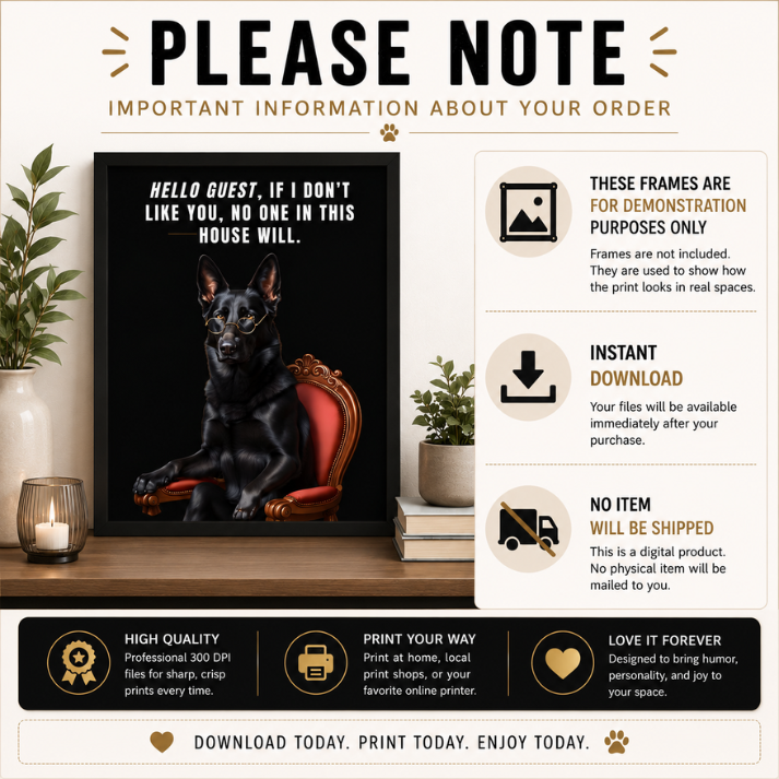 Funny German Shepherd Wall Art: Add Personality to Your Home | Dog Lover Gift + Pet Decor | Instant Download